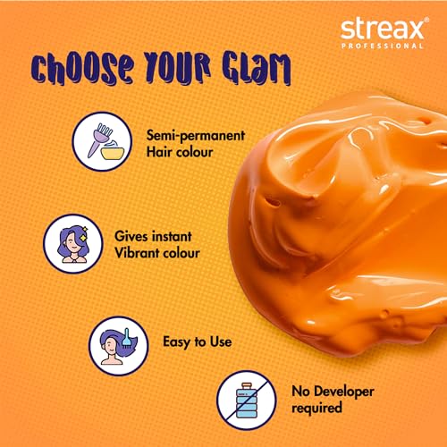 Streax Professional Hold & Play Funky Colour, Oomphy Orange, 100g | Orange Hair Colour I Vibrant Semi-Permanent Hair Colour | Ammonia Free, Peroxide Free