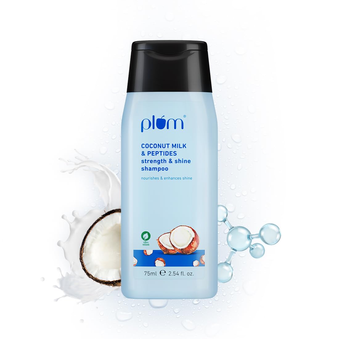 Plum Coconut Milk & Peptides Shampoo for Dry & Frizzy Hair | Provides 22X Shiny & Softer Hair | Paraben-Free | Hair Shampoo for Women & Men | for Straight, Wavy & Rough Hair | pH Balanced | 75ml
