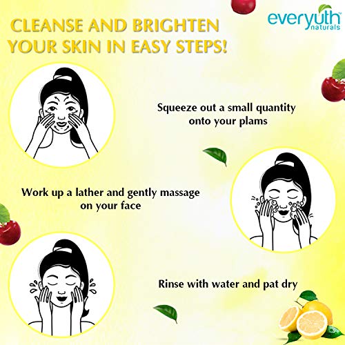 Everyuth Naturals Brightening Lemon&Cherry Face Wash|Deep Cleansing,Oil Control&Tan Reduction|Simple Face Wash|Removes Dirt&Oil|100% Soapfree|For All Skin Types|Paraben Free - 150 G (Pack Of 2)