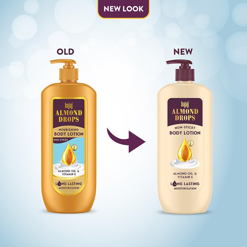 Bajaj Almond Drops Non-Sticky Body Lotion | Long Lasting Moisturization | Almond Oil & Vitamin E | Nourished and Smooth Skin | 600 ML