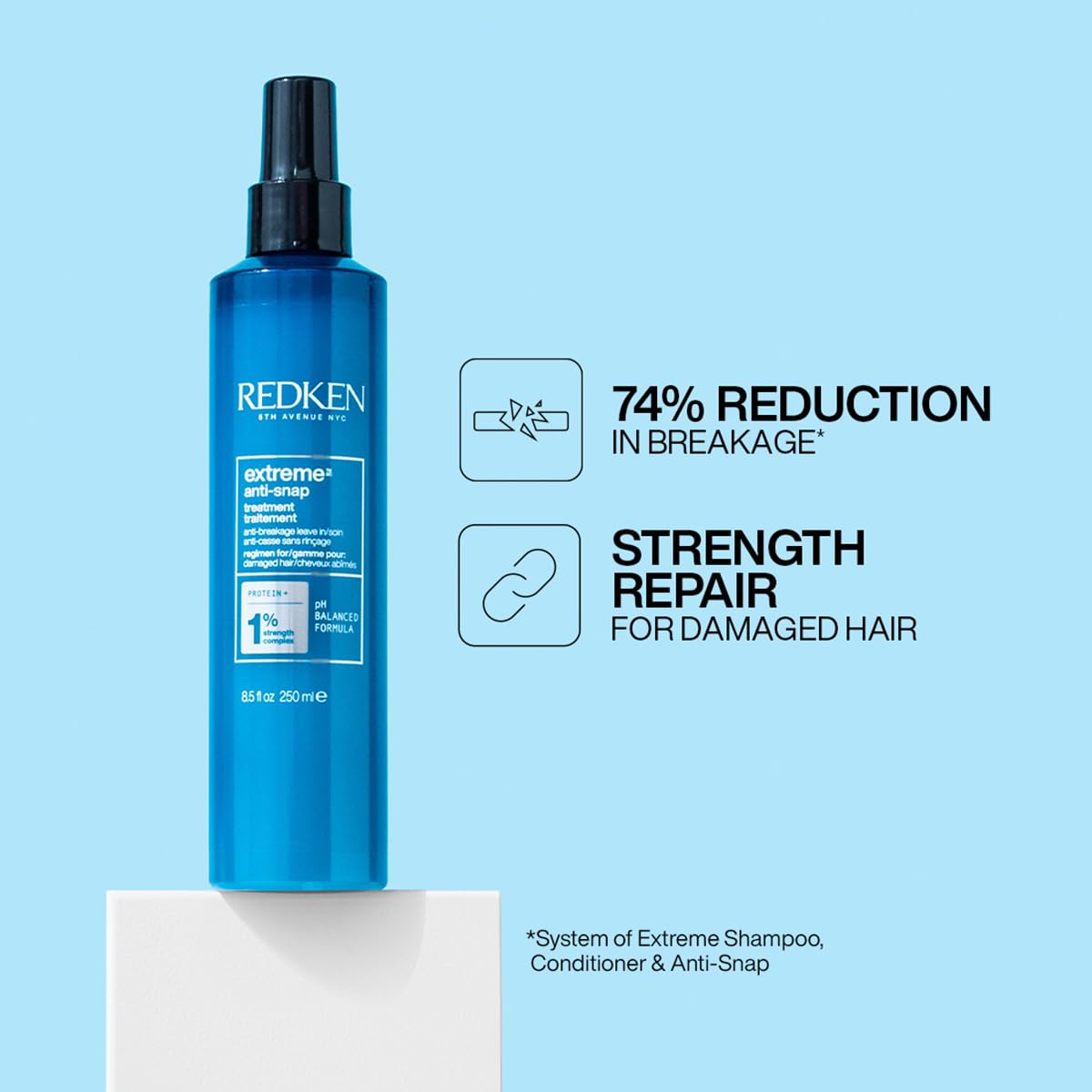 Redken Extreme Anti-Snap Anti-Breakage Leave In Treatment Infused With Protein, 250 ml | Professional Treatment For Weak, Dry, Damaged & Brittle Hair | For Men & Women