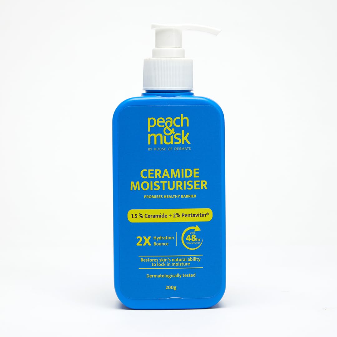 Peach & Musk Ceramide Moisturizer with 2% Pentavitin, Aloe Vera and Shea Butter Restores Skin's Moisture, Barrier Repair Cream, Paraben & SLS Free, 48-Hour Hydration, Non-Greasy, For All Skin Types - 200g