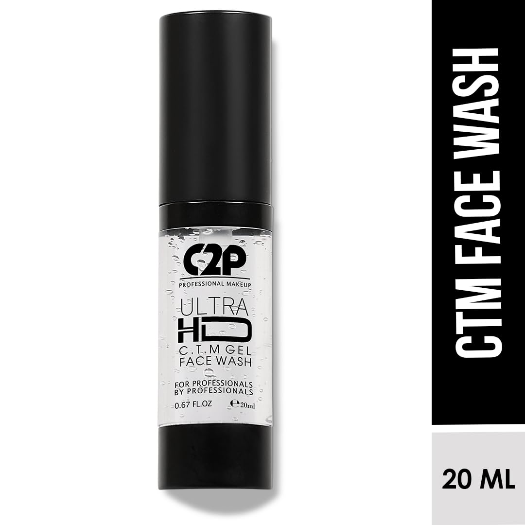 C2P Pro MAKE UP Ultra HD 3-in-1 Cleanser, Toner & Moisturizer Face Wash cum Cleanser Removes Dirt and Impurities, Instant Brightening for All Skin Types (Transparent 20 ml)