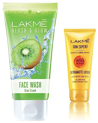 LAKMÉ Sun Expert Spf 50 Pa+++ Ultra Matte Lotion for All Skin Type, 50 Ml And Lakme Blush & Glow Kiwi Freshness Gel Face Wash, With Kiwi Extracts, 100G