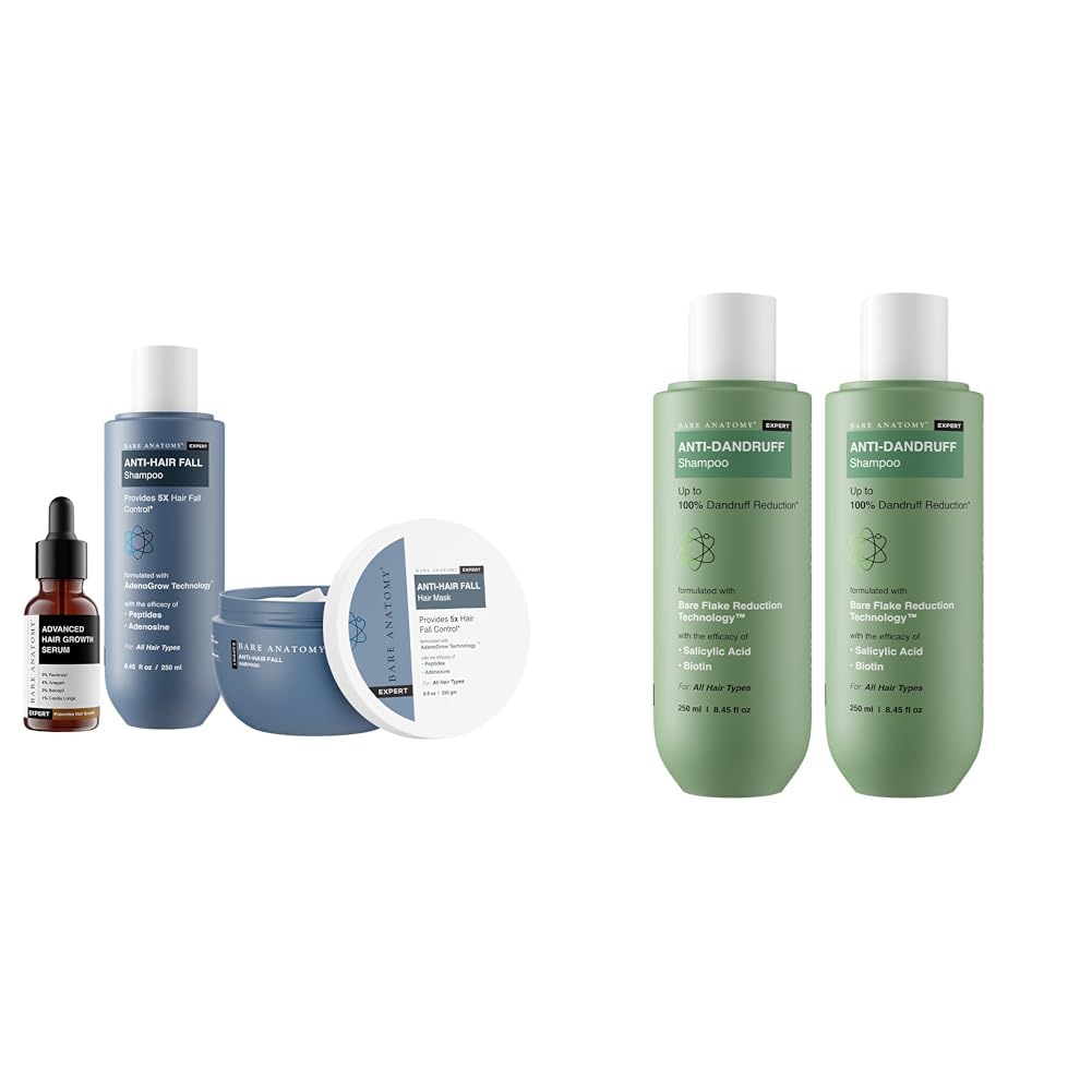 Bare Anatomy Anti-Hair Fall Shampoo + Mask for Women & Men Anti Dandruff Shampoo All Hair Types | Women & Men | 250ml (Pack of 2)