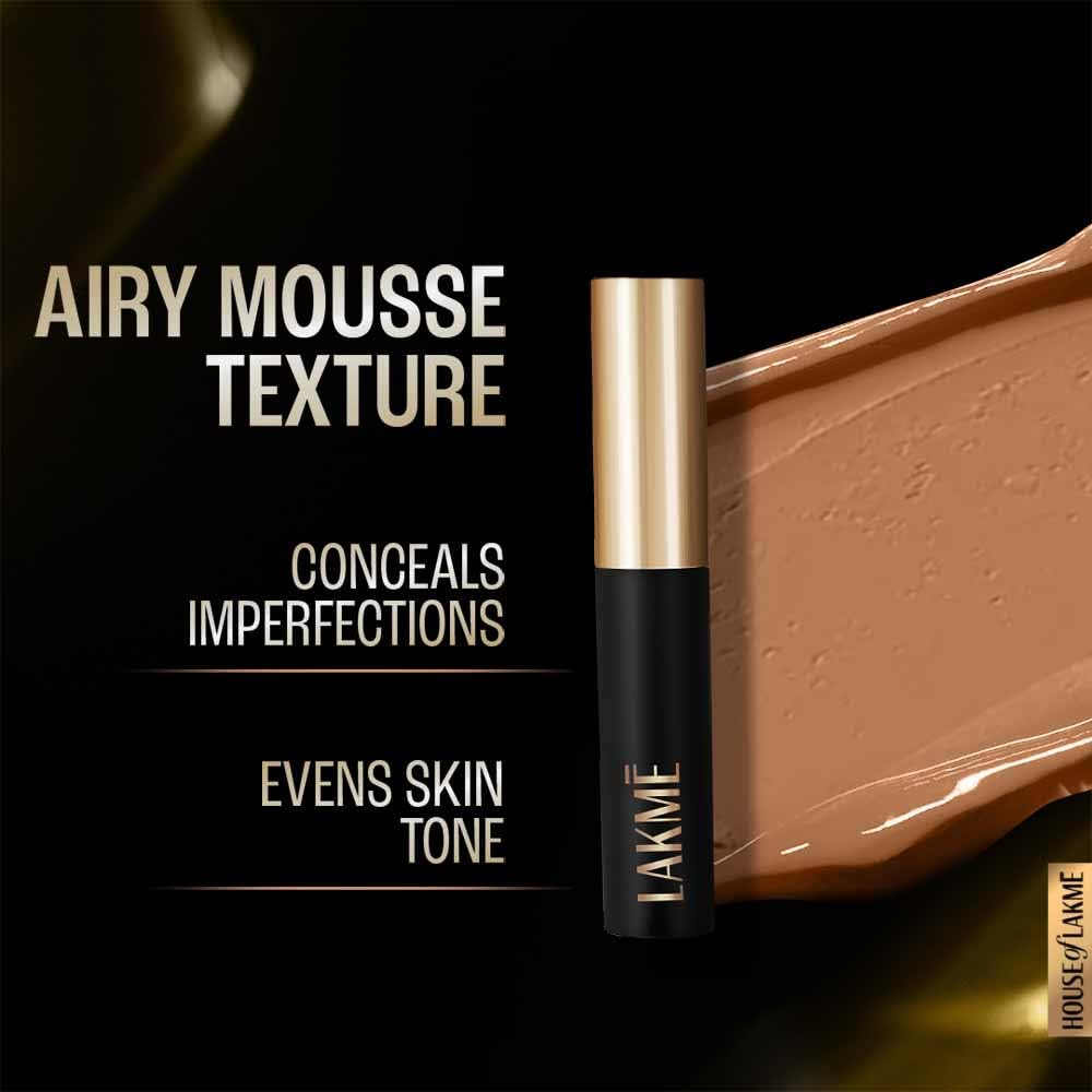 Lakmé Absolute Mattereal Mousse Concealer 04 Caramel, 9G, Full, Acne Prone