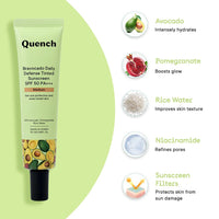 QUENCH BOTANICS Quench Daily Defense Tinted Sunscreen Spf 50 Pa+++ For Glowing Skin With Avocado & 2% Niacinamide Blue Light Protection Satin-Matte Finish Made In Korea Medium, 50Ml | For Normal Skin
