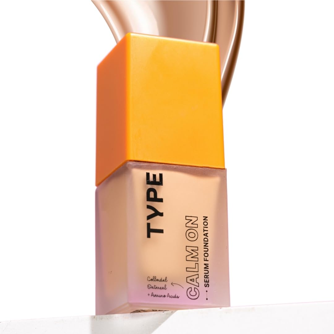 TYPE BEAUTY INC. Calm On Long Lasting Foundation with 12-Hr Wear | Soothing Oat & Amino Acids | Blendable Foundation For Makeup | Light Coverage for a Flawless Look | For Women - Biscotti (118) | 20ml