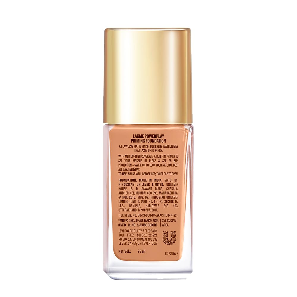 Lakmé 9To5 Primer + Matte Perfect Cover Foundation, C380 Cool Walnut, 25 ml