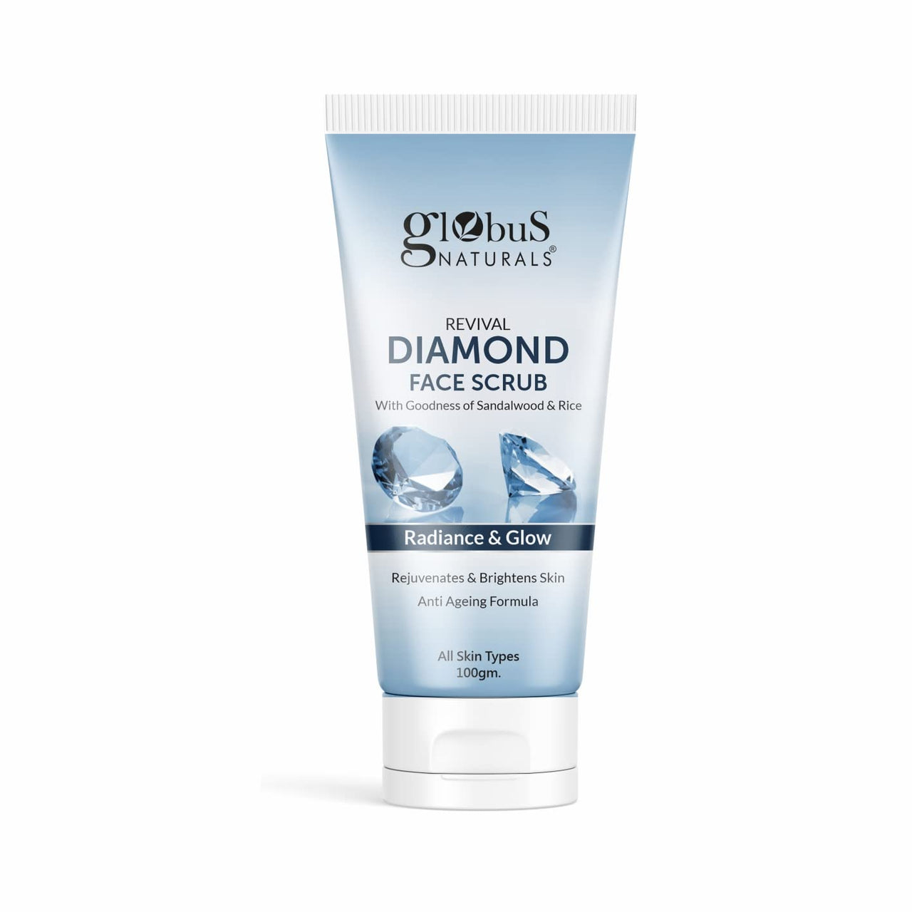 Globus Naturals Revival Diamond Face Scrub, For Deep Pore Cleansing & Skin Lightening, Natural & Ayurvedic Formula, Chemical Free, Cruelty Free, Suitable For All Skin Types, 100 gm
