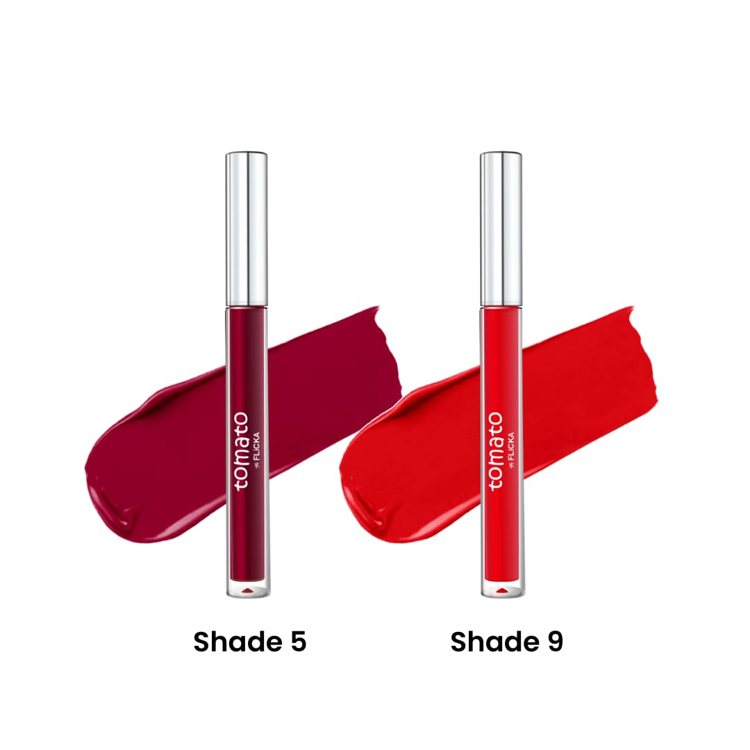 FLiCKA Tomato Liquid Matte Lipstick Transfer Proof, Smudge Proof, Non-Sticky, Creamy Lightweight Shade 5 & Shade 9 Combo
