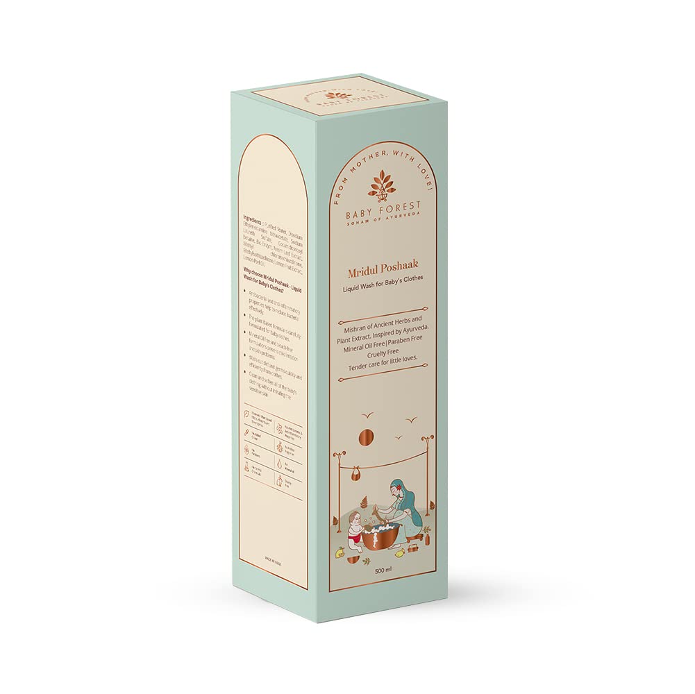 Baby Forest Mridul Poshaak Liquid Wash for Baby Clothes- 500 ml With Herbs & Plant extracts, Mineral Oil-free and Bleach-free formulations, Natural Neem Antiseptic and Antibacterial agent
