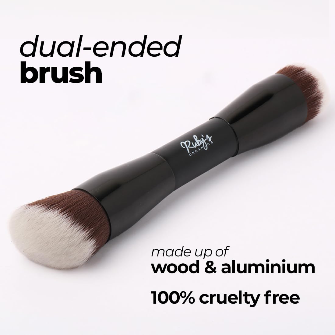 Ruby's Organics Dual Ended Makeup Brush for Face Makeup - Multipurpose brush for Foundation, Concealer, Blush and Compact for flawless finish, Blending and Powder Brush, Cruelty-free, Large Coverage Makeup Tool
