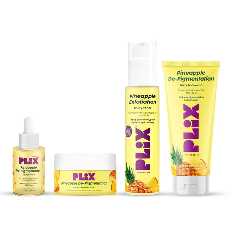 The Plant Fix Plix | Pineapple De-Pigmentation Regime with Pineapple Exfoliation Fruity Toner, Pineapple Juicy Cleanser, Pineapple Depigmentation Dewy Serum, & Smoothie Moisturizer