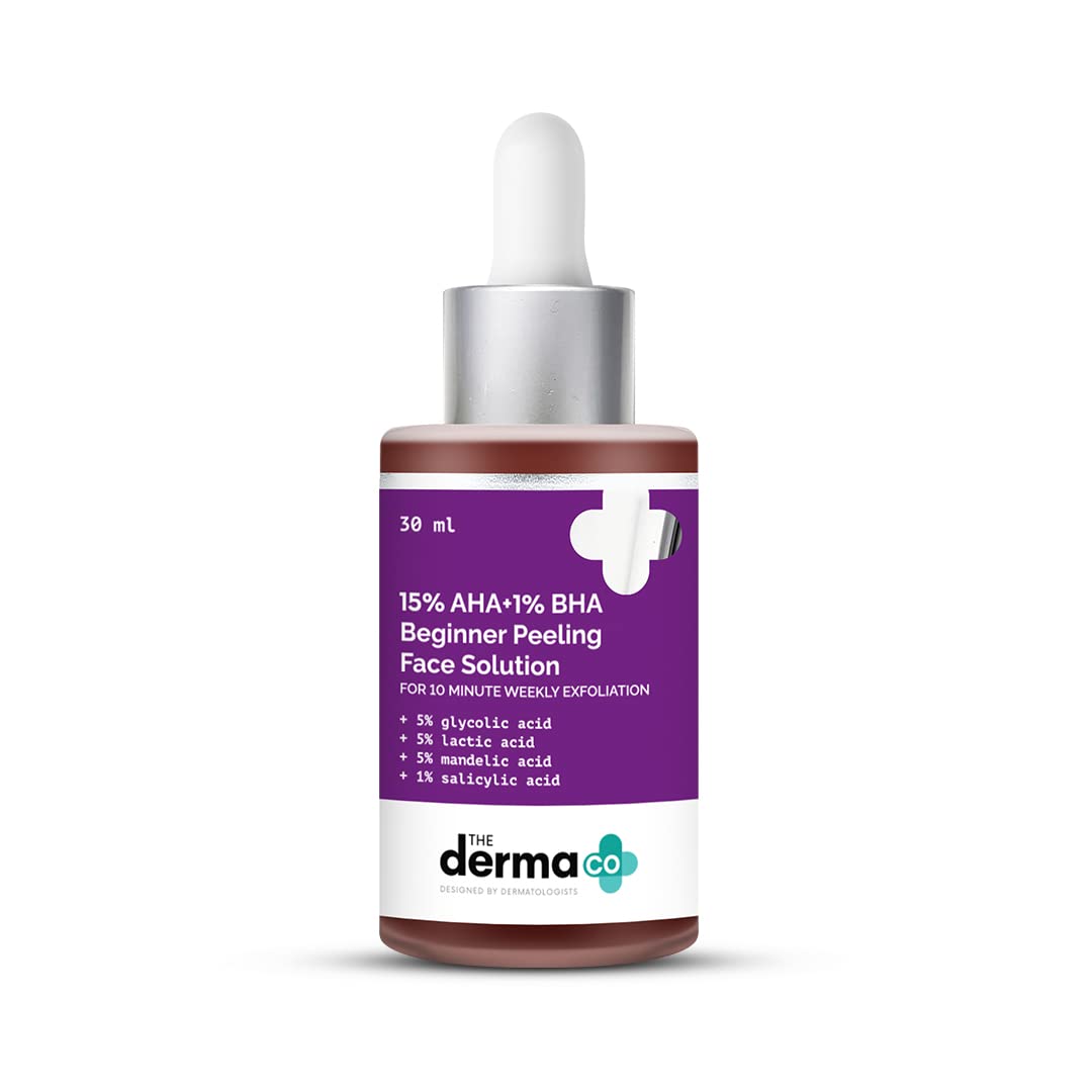 The Derma Co 15% AHA + 1% BHA Beginner Repairing, Radiant Skin, Exfoliating, Removes Impurities Face Peeling Solution for 10-Minute Weekly Exfoliation - 30ml(dermaco)