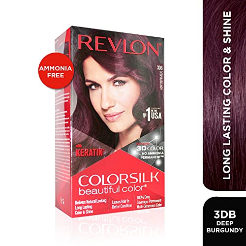 Revlon ColorSilk Permanent Hair Color For Women, Salon Quality Hair Colour at Home with up to 100% Grey Coverage, Pro-Keratin, No Ammonia, Up to 8 Weeks of Colour, Deep Burgundy 3DB (Pack of 1)