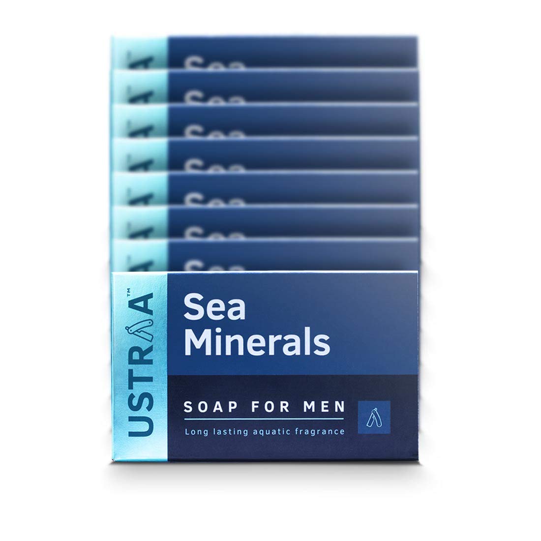 Ustraa Deo Soap For Men With Sea Minerals - 100 gm - Pack of 8 | Fresh Aquatic Fragrance | Deodorizing Soap With Sea Minerals | Rich & Intense Foam | For all skin types