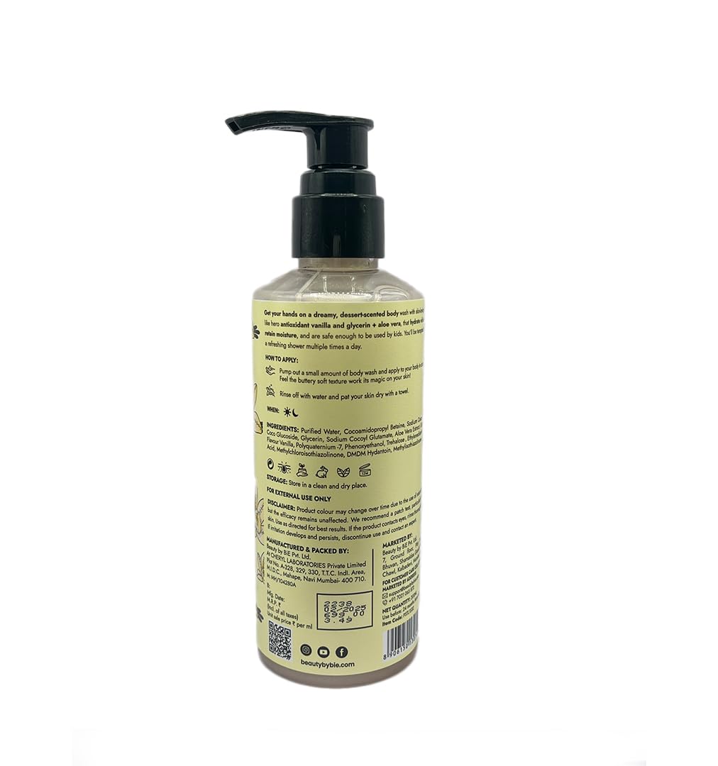 BiE - Vanilla Sorbet Shower Gel | Infused with Aloe Vera, Trehalose & Vanilla Extracts | Hydrating & Refreshing Body Cleanser | 200ml