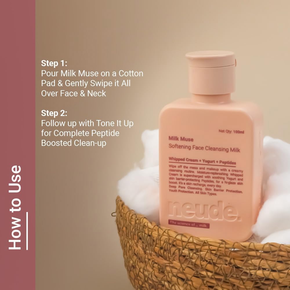 Neude Milk Muse 100ml Daily Face Cleanser Cleansing Milk with Peptides, Whipped Cream; Deep Pore Non-Drying Cleanser for Acne Prone & Sensitive Skin; Hydrating Face Wash Cleansing Milk