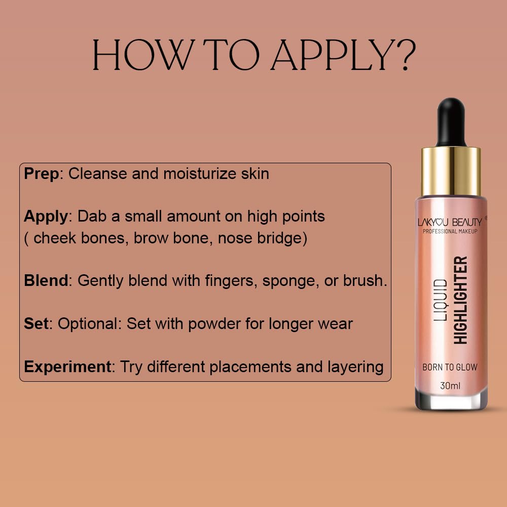 Lakyou Beauty Born to Glow Liquid Highlighter | Gold | 30ml | Radiant Luminous Finish | Buildable & Long-Lasting
