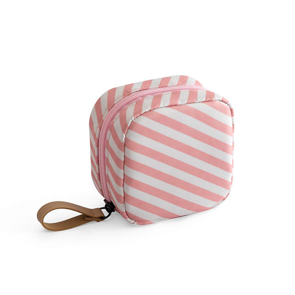 House of Quirk Polyester Makeup Bag Lazy Cosmetic Bag Travel Toiletry Bag Cosmetic Make Up Organizer Waterproof Travel Accessories For Women And Girls (Pink Stripes),W-5 Cm, Small