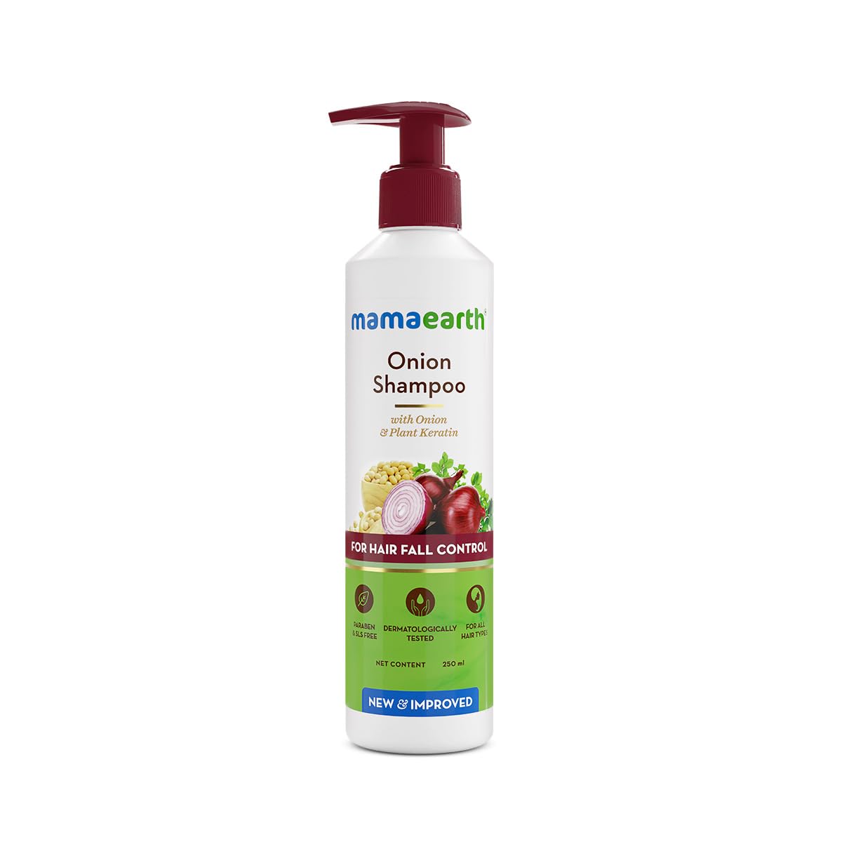Mamaearth Onion Shampoo for Hair Growth and Hair Fall Control with Onion and Plant Keratin | Reduces Hair Fall | Strengthens & Smoothens Hair | For Men & Women | 250ml