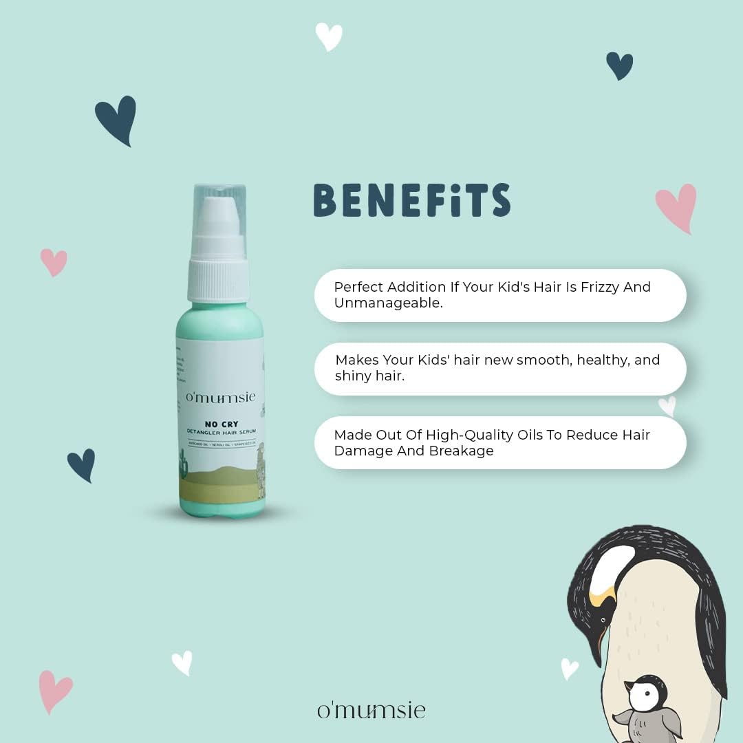 o'mumsie Detangler Hair Serum for Kids | Moisturizes Curly Rough Hair for Frizz Free & Keeps Hair Soft | Enriched With Neroli & Grapeseed Oil - 50 ML
