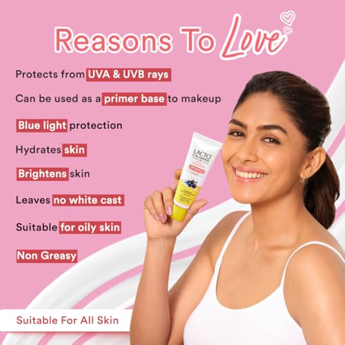 Lacto Calamine Dewy Sunscreen SPF 50 PA+++ | 50g | Water Resistant, No White Cast, UVA & UVB Protection | Sunscreen SPF50 + Primer | Acai Berries, Niacinamide & Watermelon | Dermatologically Tested