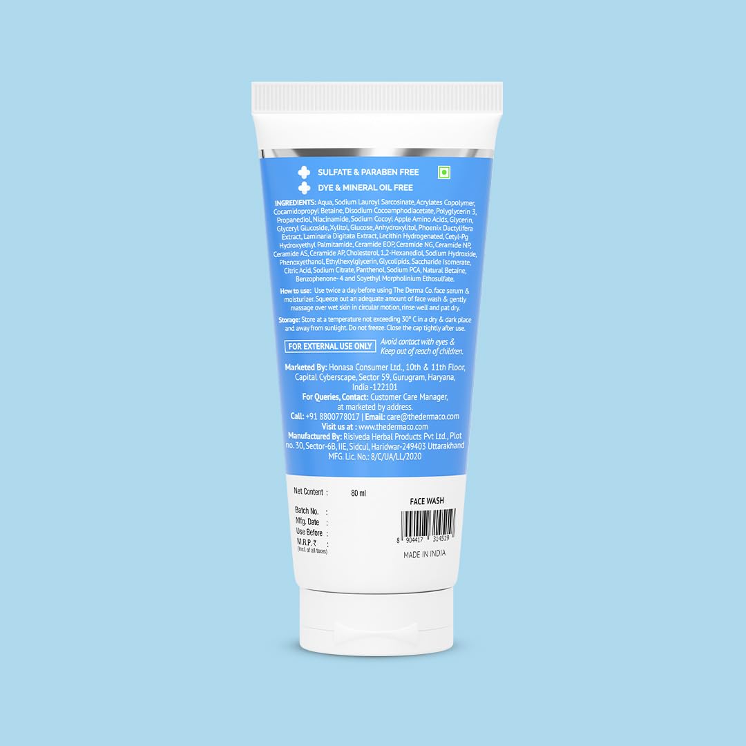 The Derma Co. Nia-Ceramide Barrier Repair Face Wash 80g | With 2% Niacinamide and 1% Ceramide | Gently Cleanses Skin & Nourishes Skin Barrier | All skin types