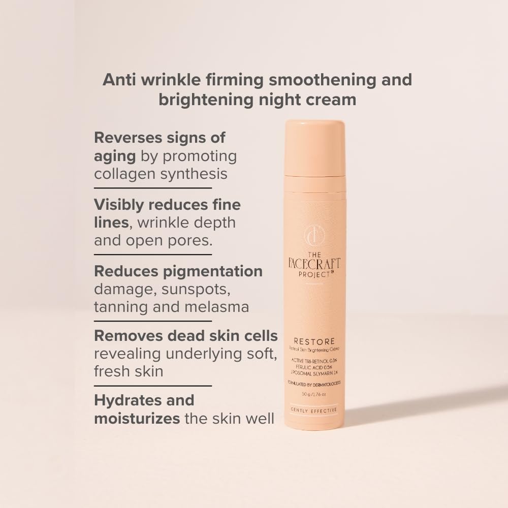 THE FACECRAFT PROJECT Retinol Night Cream Hydrating & Nourishing Formula |Hyaluronic Acid Blend |Smooth & Supple Skin |Pore Care |Lightweight Texture | Restorative Skincare |Daily Night Routine (50gm)