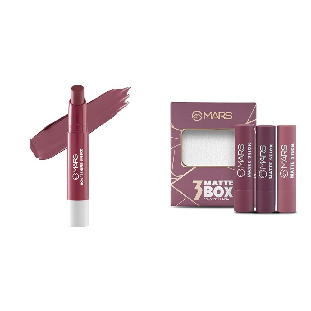 MARS Matte Super Stay Lipstick | Up to 12 Hours Long Lasting | Smudge Proof and Waterproof Lipstick for Women (2.6 gm) (07-SURREAL) Matte Box Set of 3 Lipsticks for Women |(3x3.2 gm) (03-Plum)