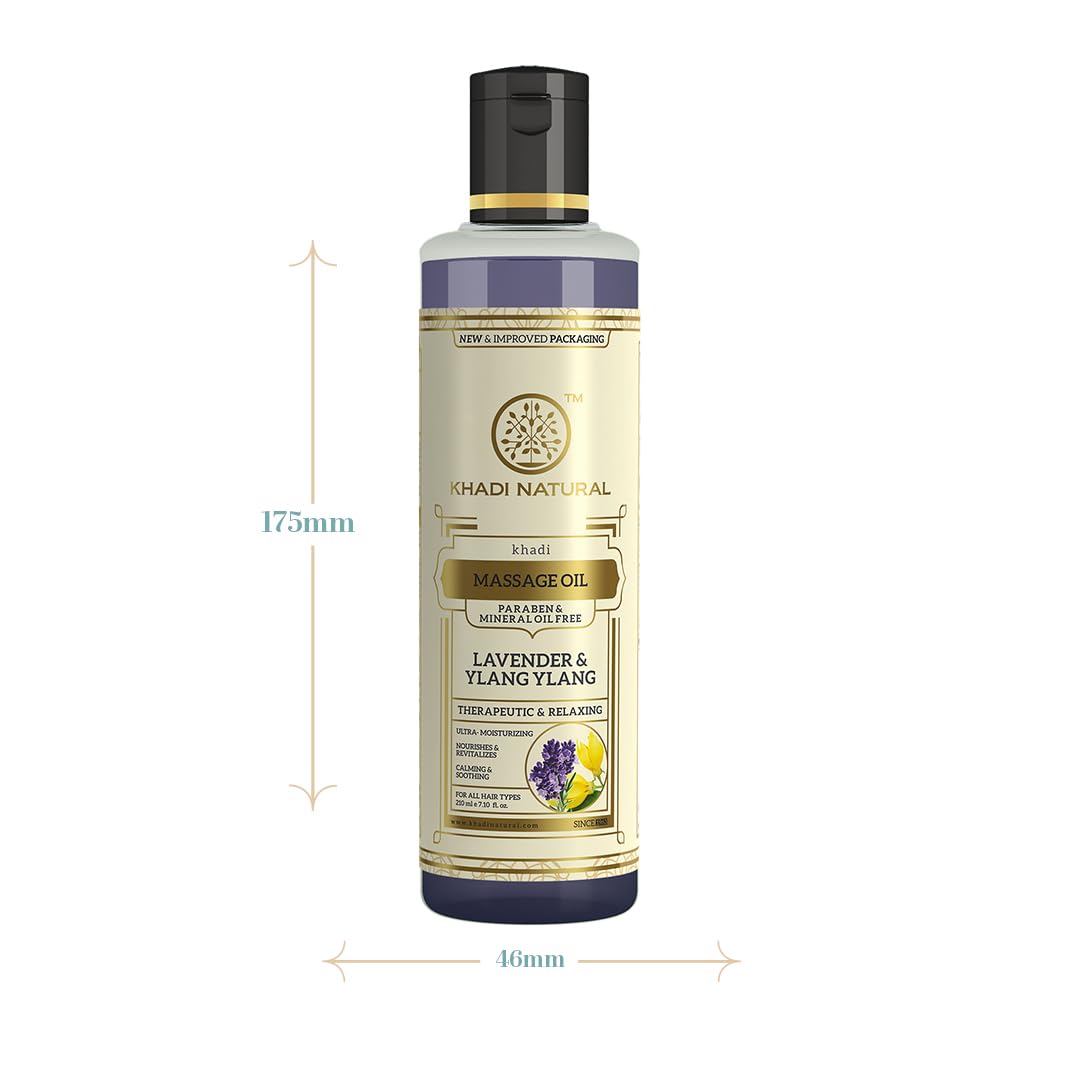 Khadi Natural Herbals Lavender & Ylang Ylang Massage Oil|Paraben & Mineral Oil Free| Quickly absorbing hair oil|Stress-relieving properties|Suitable for All Types of Hair| 210ml