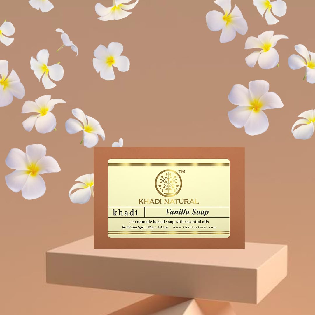 Khadi Natural Herbal Vanilla Soap, 125 g|Herbal Bathing Soap for Healthy Skin|Natural soap with essential oils|Skin hydrating properties| Suitable for All Skin Types | Pack of 3