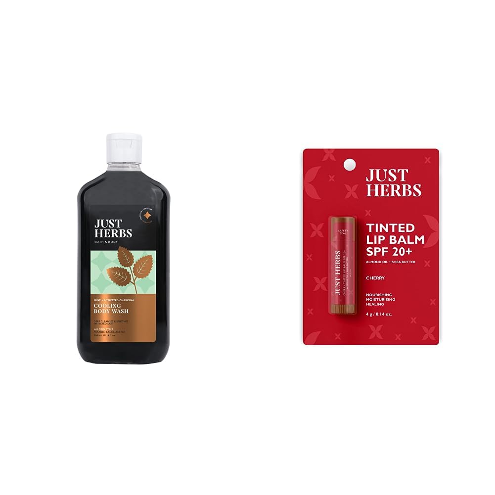 Just Herbs Deep Cleansing Cooling Body Wash 300 ml & Just Herbs Tinted Lip Balm 4 g (Cherry) Combo