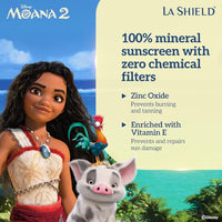La Shield Disney Moana 2 Kids Sunscreen SPF 50 PA+++ | Free sticker set of 9 | 100% Mineral Sunscreen | For kids above 2 years age |Enriched with Vitamin E | 4 hour water resistant | Fragrance free| 50gm