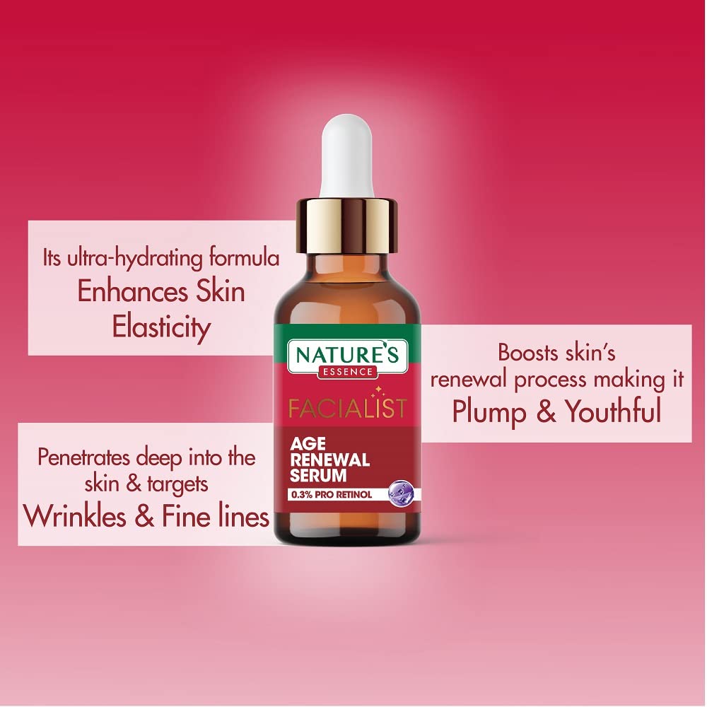 NATURES ESSENCE 0.3% Pro-Retinol Age Renewal Serum | Anti-Ageing Face Serum For Women's | Reduces Fine Lines & Wrinkles, 30Ml