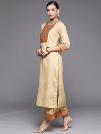 INDO ERA Women's  Solid Cotton Blend Straight Kurta Palazzo With Dupatta Set