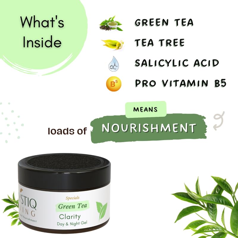 Mystiq Living Green Tea Clarity with 2% Salicyclic Acid Gel Cream for Anti Acne, Pimples & Scar Removal - 50GM | Skin Clarifying Day & Night Gel | Moisturizer for Oily & Acne Prone Skin