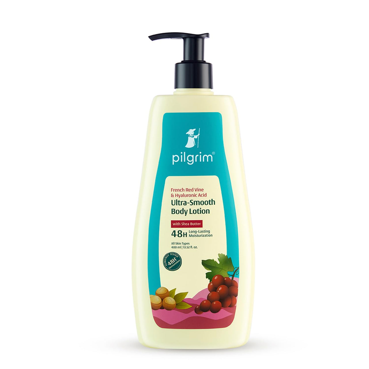 Pilgrim French Red Vine & Hyaluronic Acid Ultra Smooth Body Lotion 400ml | 48H Moisturization | Body lotion for dry skin | Body lotion for winter | Infused With Shea Butter | For All Skin Types