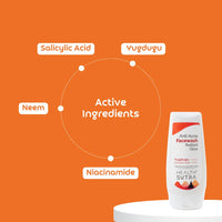 Health Sutra Anti-Acne Face Wash — Face Wash for Acne-Prone Skin with 0.6% Yugdugu & 1.2% Salicylic Acid, Anti-Acne Treatment for Blemish-Free Skin, Non-Comedogenic Formula - 100ml