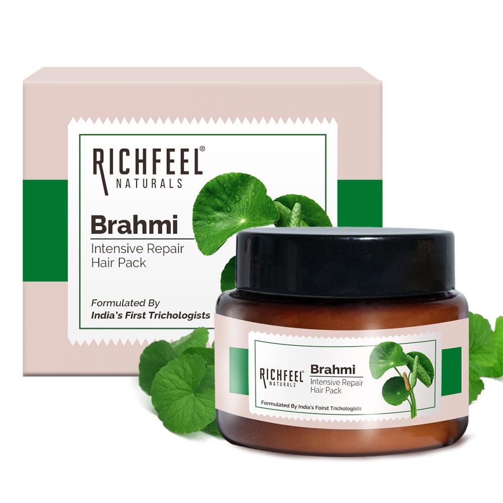 Richfeel Brahmi Intensive Repair Hair Pack | Controls Hair Fall Treats Damage, Split Ends and Breakage | Deep Conditioning | Trichologist Formulated | 100 g