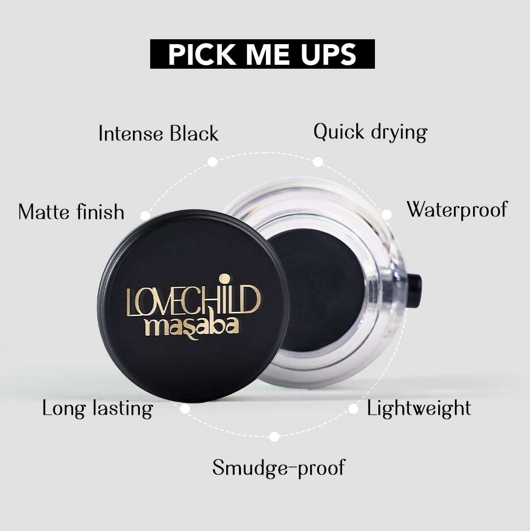 LoveChild Masaba Eye 2K Gel Eyeliner with Applicator, Black, Smudge-Proof, Waterproof, Matte Finish, Long-Lasting Precision, For Bold & Defined Eyes, 4g