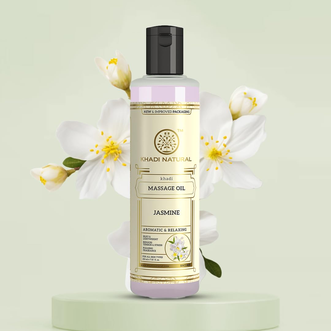 Khadi Natural Ayurvedic Jasmine Massage Oil| Stress relieving properties| Relaxes aches and pains| Aromatherapy| Suitable for All Skin Types| 210ml