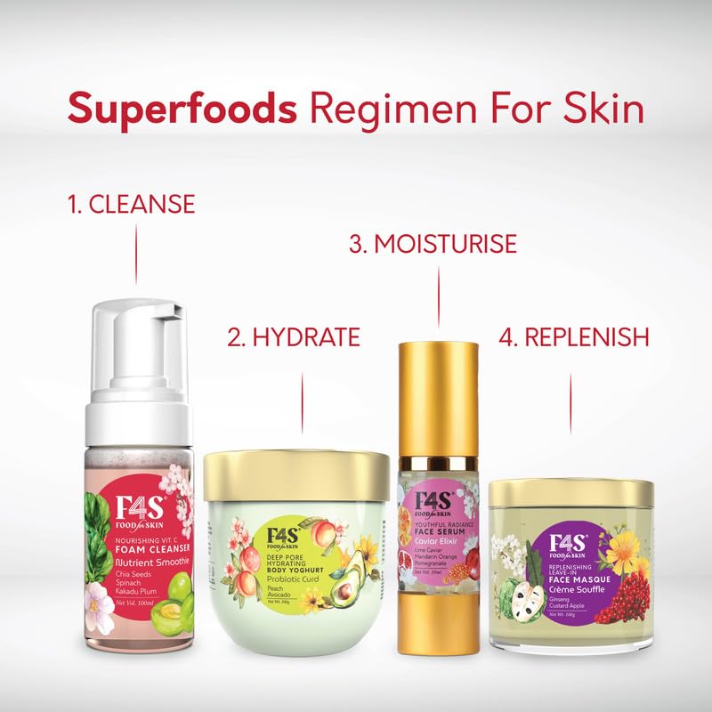 F4S Food for Skin Nourishing Face Foam Cleanser |Rich in Superfoods Kakadu Plum, Chia seeds, Spinach | Vitamin C& Anti-oxidants | Gentle cleansing |Skin Hydration & Brightening | All Skin Types |100ml