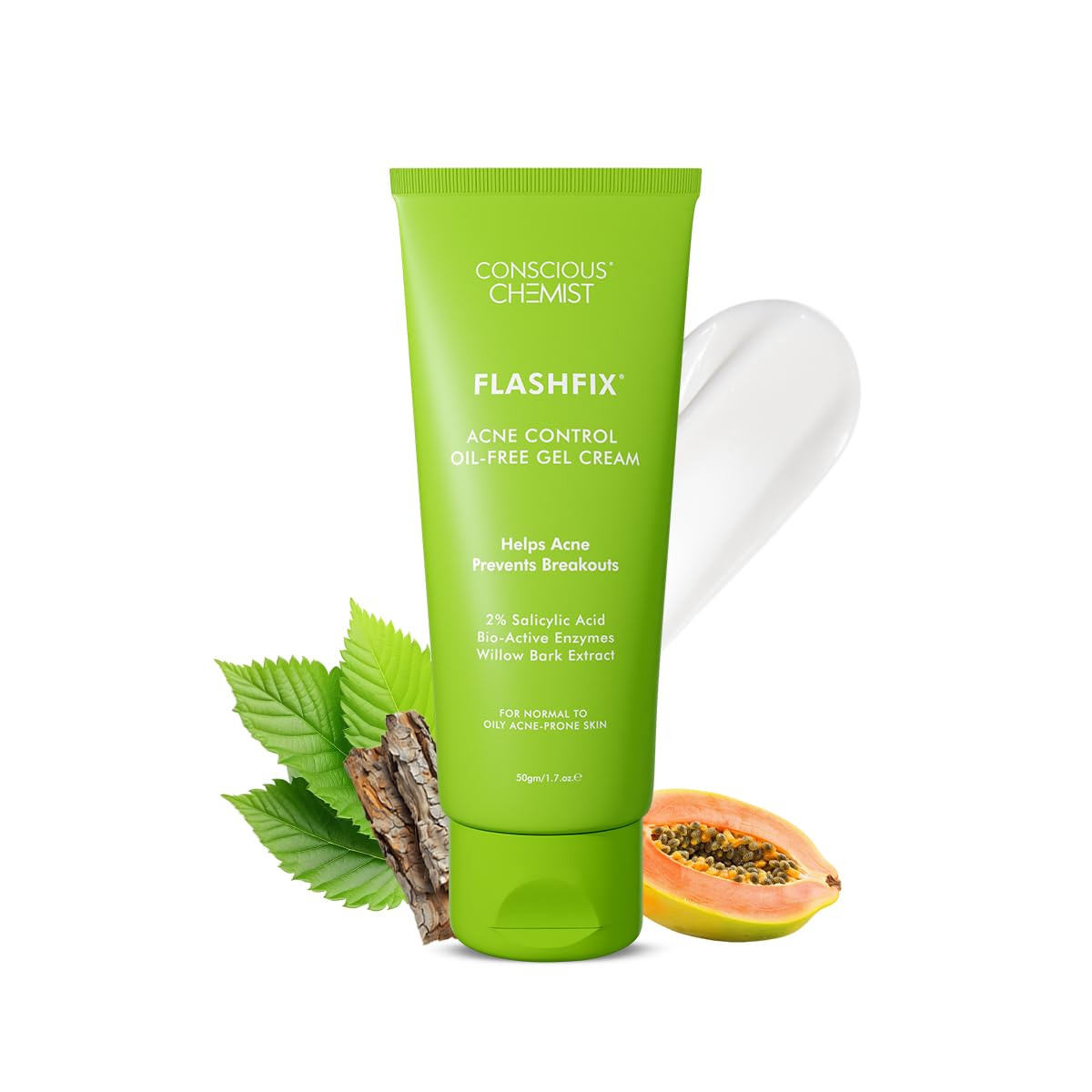 Conscious Chemist® 2% Salicylic Acid Cream | 50g | Acne Spot Corrector | Moisturizer for Oily Acne Prone Skin, Face Cream for Men & Women, Overnight Acne & Oil Control, Itchiness & Redness, Non greasy Gel Cream - Flashfix