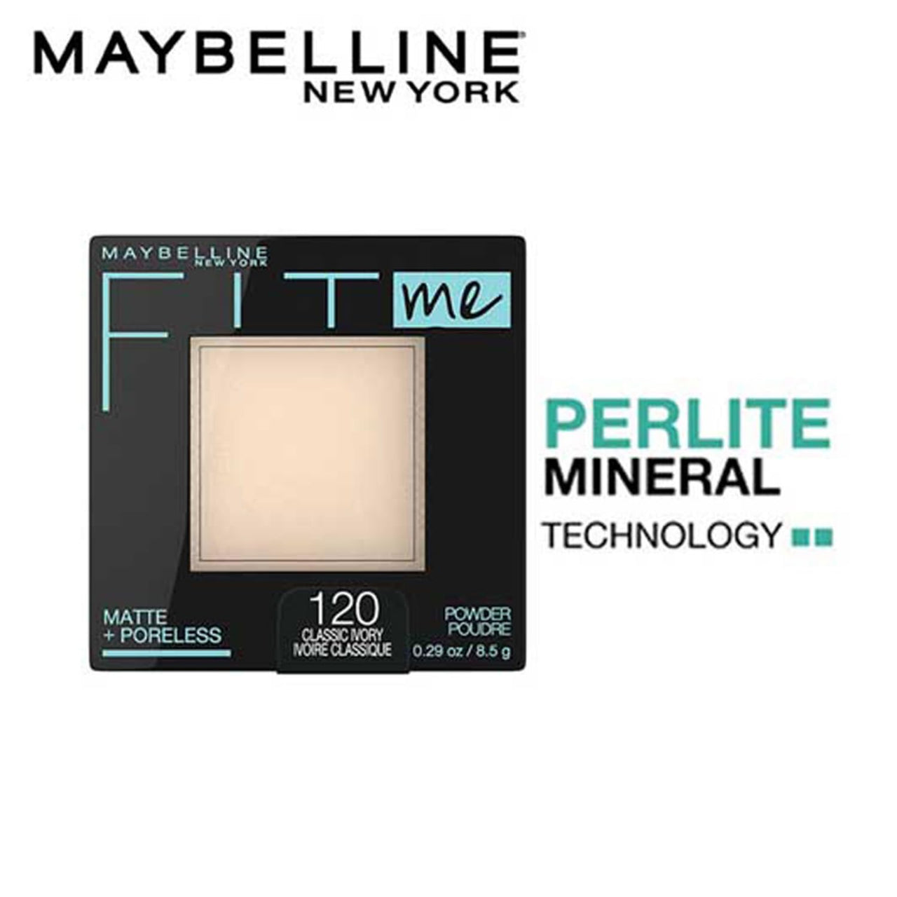 Maybelline New York Powder Foundation, Pressed Powder Compact, Mattifies Skin, Incl. Mirror and Applicator, Fit Me, 120 Classic Ivory, 8.5g