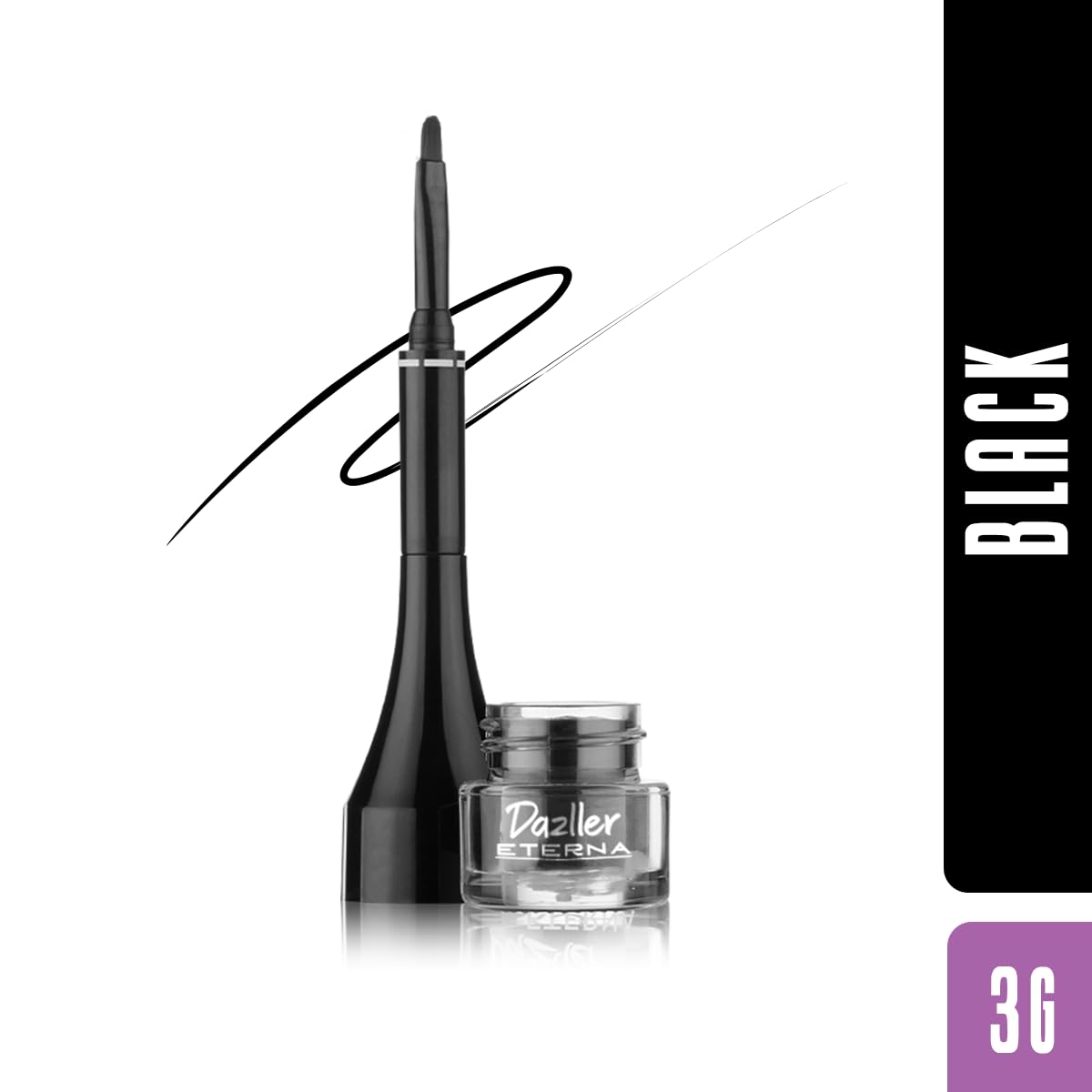 Dazller Eterna Eye Sensation Gel Eyeliner|Water-proof|Smudge-proof|Infused Herbal Extracts - Chamomile & Calendula|Flat Brush|Deep Matte Black|3g