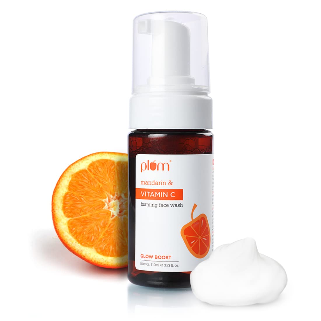 Plum Vitamin C Foaming Face Wash with Mandarin | For Glowing Skin | For Gentle Cleansing | For Hyperpigmentation & Dull Skin | Sulphate-Free | 100% Vegan 110ML, Transparent