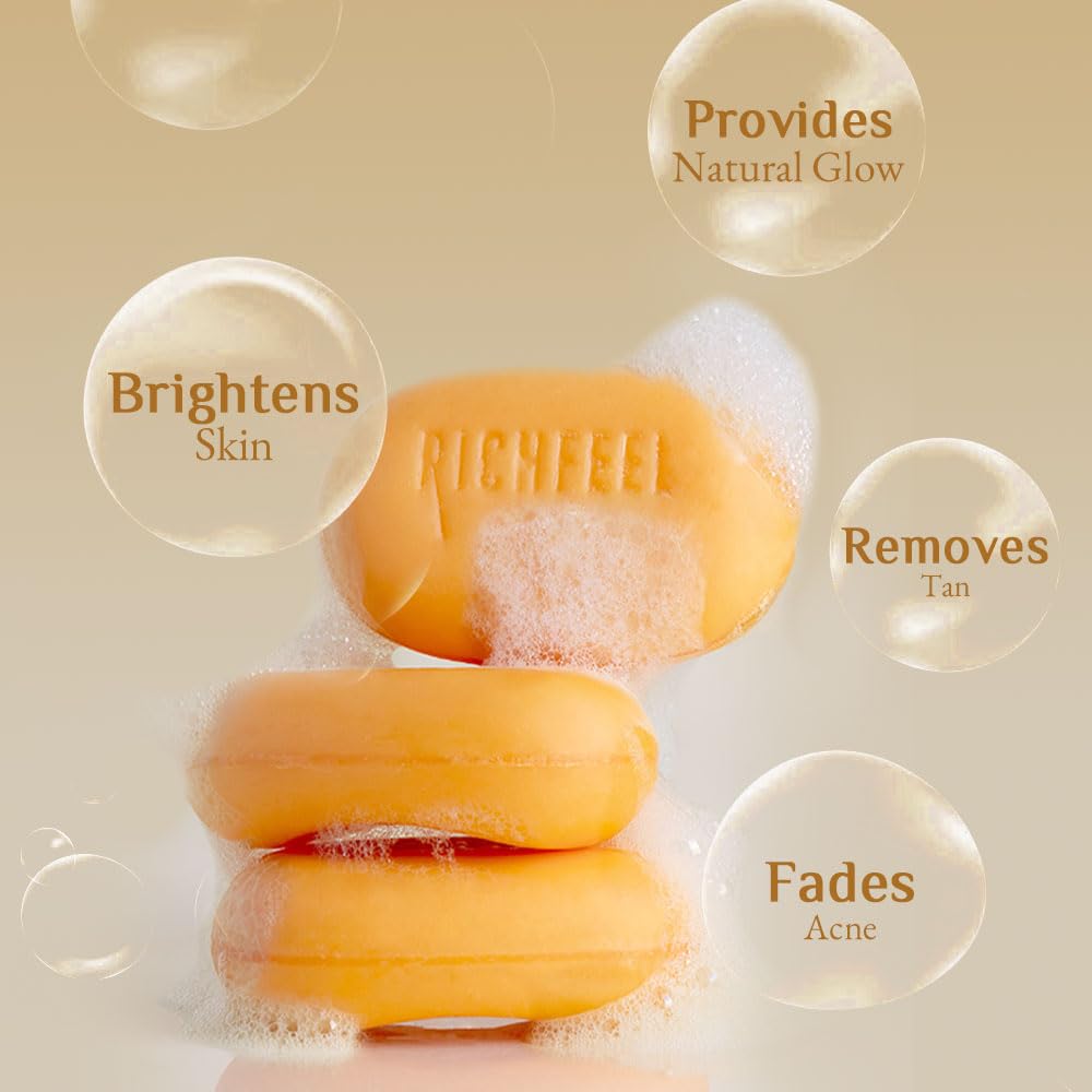 Richfeel Calendula Anti Acne Brightening Soap | Bathing Soaps | Bath Soap for Men & Women | Soaps for Bath | TFM Grade 1 Soap | For Oily Skin | Fades Dark Spots | - 75Gm X 4 (B3G1) Pack of 4
