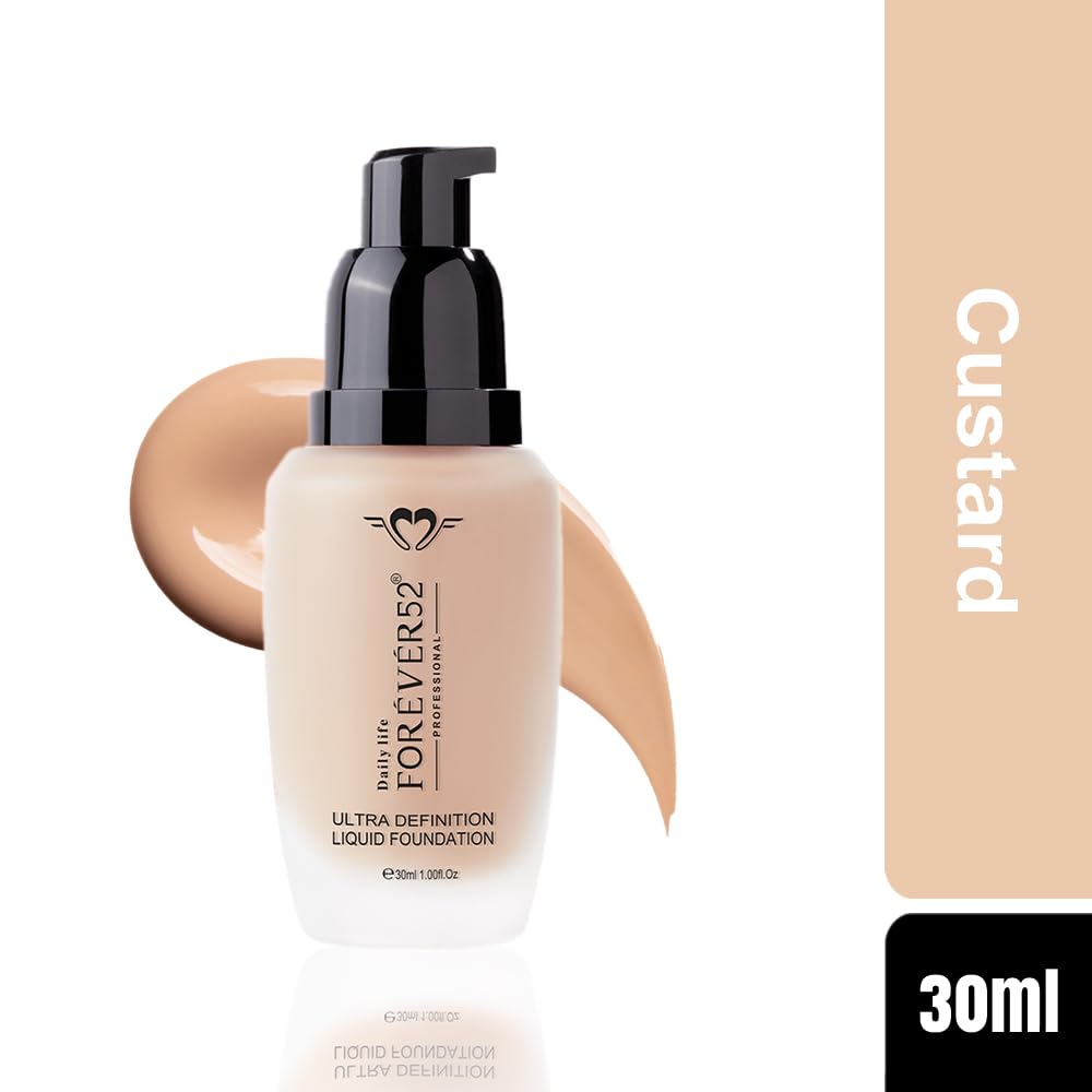 Daily Life Forever52 Ultra Definition Liquid Foundation|24-Hour Wear, Medium to High Coverage, Pore-Minimizing & Mattifying, Anti-Aging, Satin-Like Finish|Ideal for Fair Skin (Custard,30ml)